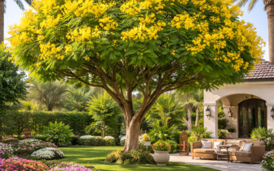 زراعة ملتقى الفنون لشجرة التببغ العربي (Peltophorum pterocarpum) في المملكة العربية السعودية