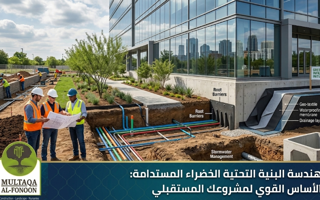 اكتشف كواليس هندسة لاندسكيب الشركات. كيف يتعامل مهندس التنفيذ مع عزل الرطوبة، شبكات الصرف، وحماية المرافق لضمان استدامة أصولك العقارية؟