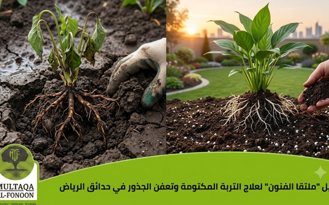دليل “ملتقا الفنون” لعلاج التربة المكتومة وتعفن الجذور في حدائق الرياض.