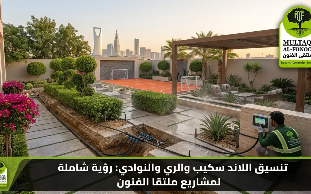 خدمات تصميم وتنفيذ اللاند سكيب العصري للفيلات، النوادي، والقصور بالرياض. دليل شركة ملتقا الفنون لأحدث التصميمات والأنظمة الذكية المستدامة.